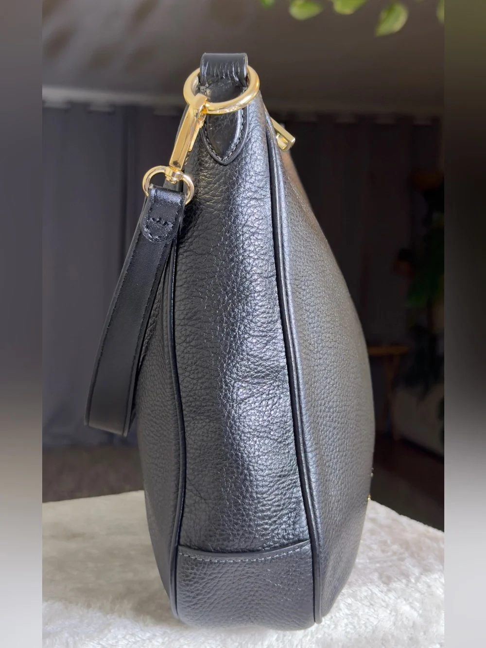 Coach Black Pebble Leather Laurel Hobo Tabby Messenger Bag Gold CU930